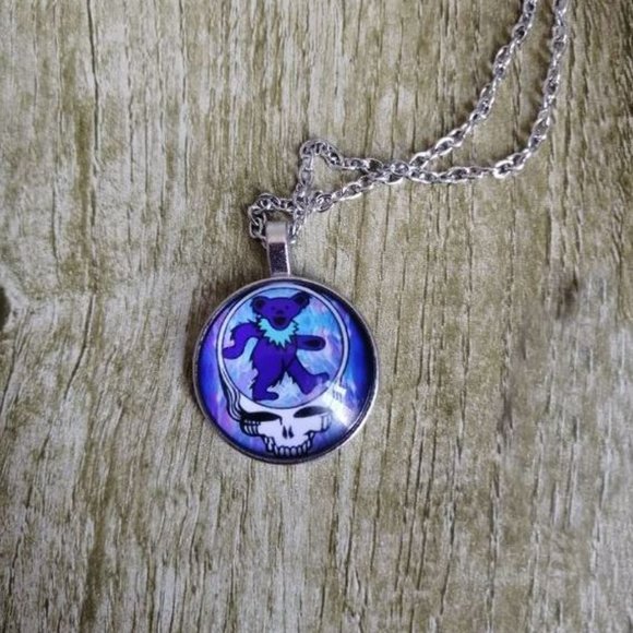 3 Grateful Dead Psychedelic Dancing Bear Necklaces (1 silver, 2 black) - Picture 1 of 2